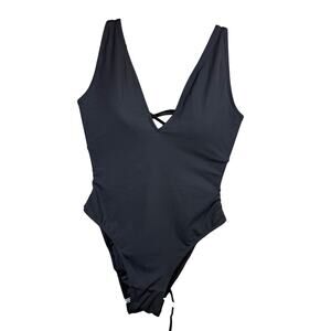 TA3 Brazilian Plungey One Piece Swimsuit Lace-Up Shelf Bra LARGE SHORT